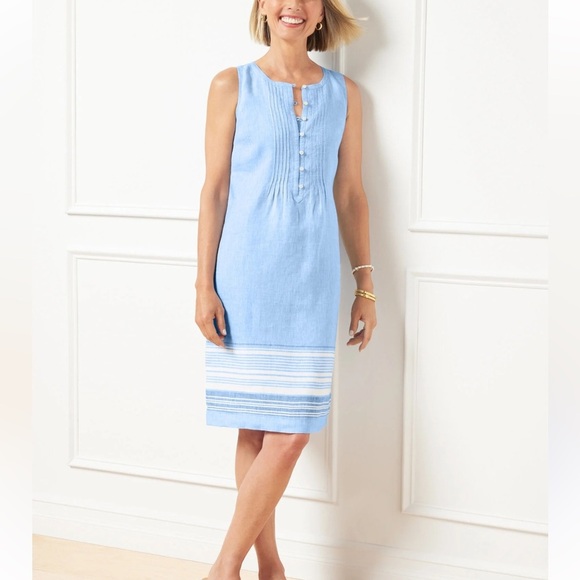 Talbots Pin tuck Linen Popover Striped Dress - Picture 1 of 7